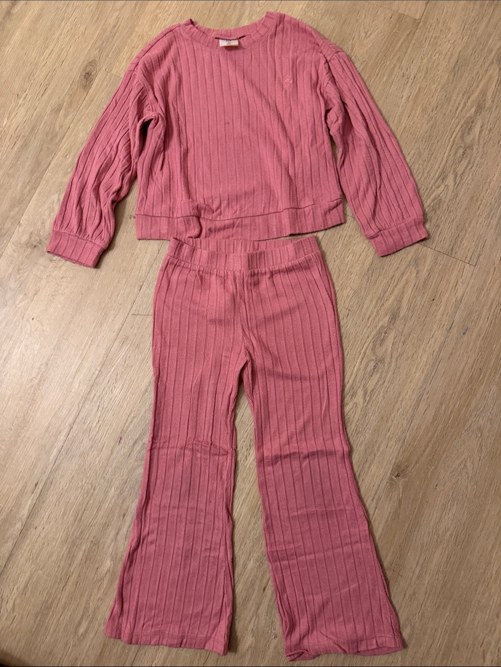Ribbed Knit Flare Pants Set in Dusty Rose - Girl Set